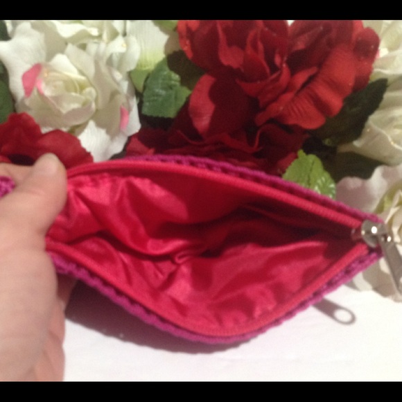 Pink Crochet Coin Purse Accessory Bag with strap - Picture 7 of 16